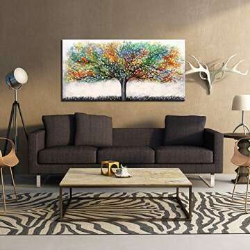 KREATIVE ARTS Large Living Room Wall Decor Abstract Canvas Wall Art Colorful Trees Landscape Painting Picture Giclee Print Framed Artwork Modern Home Bedroom Wall Decoration Ready to Hang 20x40inch