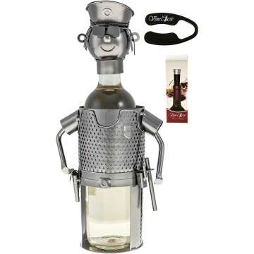 Upscale Innovations Police Officer Dressed in His Uniform Wine Bottle Holder plus a Wine Foil Cutter and a Wine Bottle Vacuum Stopper