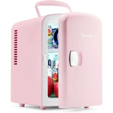 AstroAI Mini Fridge, 4 Liter/6 Can AC/DC Portable Thermoelectric Cooler and Warmer Refrigerators for Skincare, Beverage, Food, Home, Office and Car, ETL Listed (Pink)