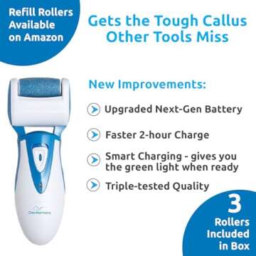 Electric Callus Remover: Own Harmony Professional Pedicure Tools Foot Care for Women, Rechargeable Foot Scrubber, CR900 Electronic Feet File Pedi Sander Best for Hard Cracked Dry Dead Skin, 3 Rollers