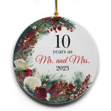 10th Wedding Anniversary Wreath Ornament - Holiday Keepsake