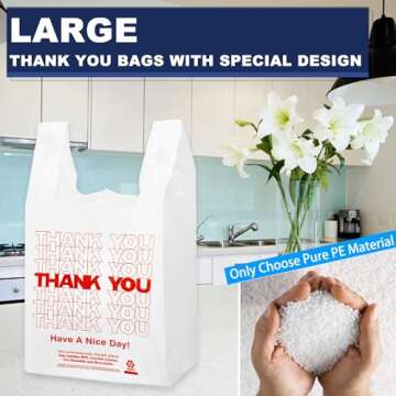 YoYoRain White Thank you T shirt bag, Grocery shopping bag Reusable and Disposable Supermarket Bag 11''x6''x21'' 100PCS