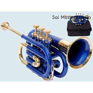 Sai Musicals Pocket Trumpet Bb Pitch in Copper Finish, Student Trumpet Horn for Beginners & Intermidate Level with Mouthpiece & Hard Case, Perfect Gift for Christmas, Easter, Birthday (Blue & Copper)