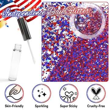 Laza Independence Day Body Glitter, 2 Jars Olympic Red Blue White Chunky Sequins with Glue Women Eyeshadow 4th of July Face Paint Festival Rave Outfit Hair Accessories Party Costumes – Circus Carnival