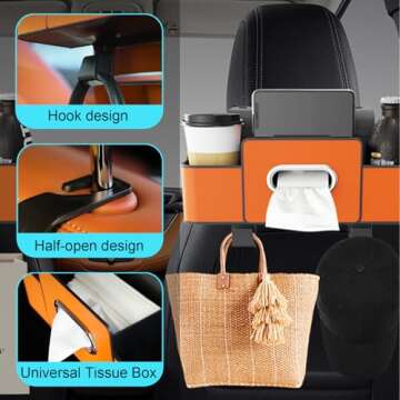 toresper Car Back Seat Organizer with Cup Holder, Car Seat Back Tissue Box and Storage Hook, Multifunctional Car Organizer for Hold Phone,Snacks, Drinks, Handbag, Compatible with Most Vehicles(Beige)