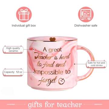 Teacher Gifts for Women,12oz Novelty Coffee Mug Gifts for Teacher,Christmas Birthday Graduation Gifts for Inspirational Teacher,Personalized Teacher Appreciation Gifts for End of Year Back to School