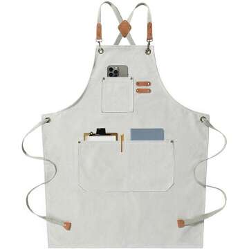 AFUN Chef Aprons for Men Women with Large Pockets, Cotton Canvas Cross Back Heavy Duty Adjustable Work Apron, Size M to XXL(Beige)