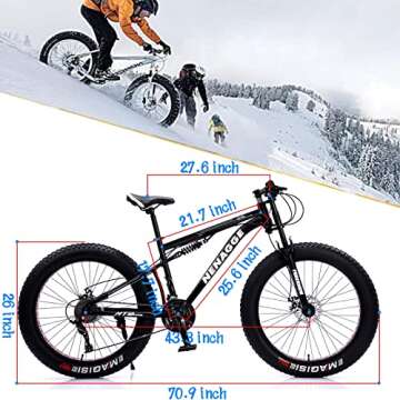 NENAGGE Fat Tire Mountain Bike 26 Inch Wheel 27 Speed Snow Mountain Bicycle for Men and Women, High Carbon Steel Frame Off-Road Bike with Daul Disc Brakes for Outdoor Sports, Black