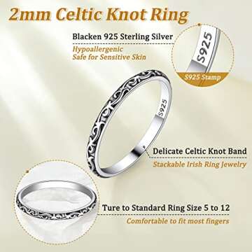 Suplight 925 Sterling Silver Celtic Knot Ring 2MM Thin Wedding Band Stackable Ring for Women Size 5