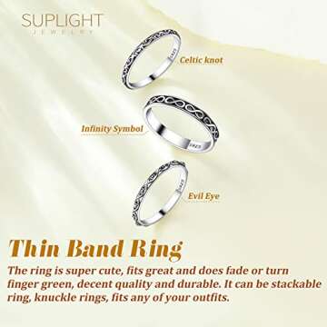 Suplight 925 Sterling Silver Celtic Knot Ring 2MM Thin Wedding Band Stackable Ring for Women Size 5