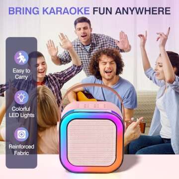 Mini Karaoke Machine for Kids Adults, Portable Bluetooth Karaoke Speaker with 2 Wireless Mics and LED Color Lights, Home Birthday Party for Girls/Boys Ages 4, 5, 6, 7, 8, 9, 10,11,12+,Pink