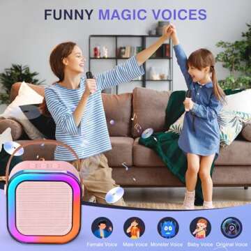 Mini Karaoke Machine for Kids Adults, Portable Bluetooth Karaoke Speaker with 2 Wireless Mics and LED Color Lights, Home Birthday Party for Girls/Boys Ages 4, 5, 6, 7, 8, 9, 10,11,12+,Pink