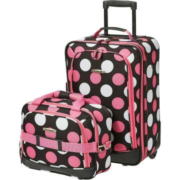 Rockland Fashion Softside Upright Luggage Set, Multi/Pink Dot, 2-Piece (14/19)