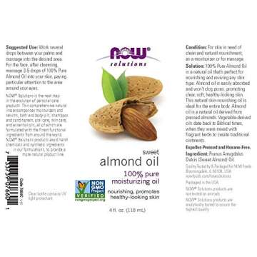 NOW Foods Sweet Almond Oil - 100% Pure, Moisturizing, Unscented, 4-Ounce