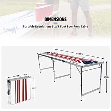 EastPoint Sports Easy Folding Drinking Game Pong Tailgate Tables with Cups and Balls, American Theme Perfect for Cookouts, Yards, Parties, Park, BBQ, Beach and More,Americana KA-Pong Table + Cups