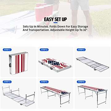 EastPoint Sports Easy Folding Drinking Game Pong Tailgate Tables with Cups and Balls, American Theme Perfect for Cookouts, Yards, Parties, Park, BBQ, Beach and More,Americana KA-Pong Table + Cups