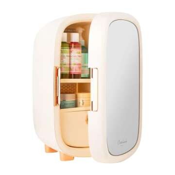 Cooluli Beauty Mini Fridge with Mirror - Small Compact Refrigerator for Skincare, Makeup and Cosmetic Products Storage - Interior LED Lights - for Women & Girls Bedroom (12L - White Mirror)