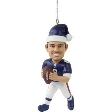 FOCO NFL 4" Elf Player Resin Xmas Christmas Tree Ornament - Daniel Jones - Giants