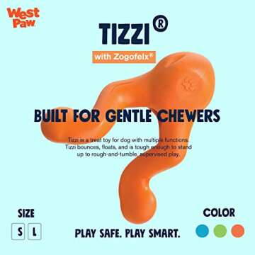 WEST PAW Zogoflex Tizzi Treat Dispensing Dog Toy – Interactive Play Toy for Dogs, Puppies – Floatable, High-Flying Dog Toys for Fetch, Catch, Tug of War, Recyclable, Dishwasher Safe, Large, Tangerine