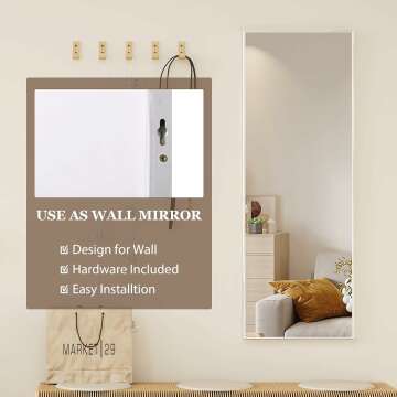 LVSOMT Full Length Mirror, 47"x14" Full Body Mirror, Wall Mounted Mirror, Over The Door Hanging Mirror, Long Mirror for Bedroom Living Room Locker Room, Aluminium Alloy Frame (Silver)