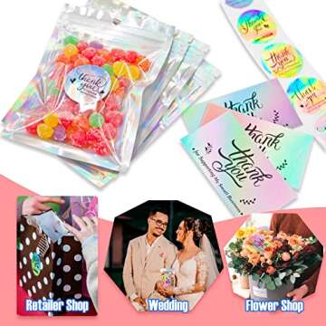 620pcs Thank You Cards and Stickers Set, Holographic Thank You Business Cards 1.5'' Thank You for Supporting My Small Business Stickers with Resealable Packaging Bag for Boutiques Business Owners