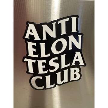 Anti Elon Tesla Club Car Magnet 5 inch XL Viral Logo Non-Adhesive Tesla Musk Decal Cling for Model 3 Y X Cybertruck | MadPufferStickers Brand