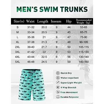 APTRO Men's Swim Trunks 9" Quick Dry Bathing Suit Big & Tall Beach Swimsuits #139 Shark L