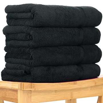 Luxury Hotel & Spa Quality Collection Highly Absorbent, Quick Dry 100% Turkish Cotton 700 GSM, Eco Friendly Towel, for Bathroom Dobby Border Soft Bath Towel Set 27 X 54 -Black, Bath Towels - Set of 4