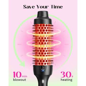 Wavytalk Pro Thermal Brush for Blowout Look, 1 1/2 Inch Ionic Heated Round Brush Makes Hair Smoother, Dual Voltage Thermal Round Brush Get Natural Curls, Easy to Use, 30S Fast Heating