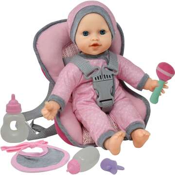 Doll Travel PlaySet - Baby Doll Car Seat and Accessories