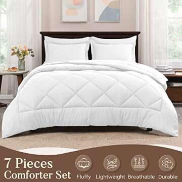 Basic Beyond Queen Comforter Set with Sheets - 7 Pieces Queen Size Bed in a Bag, Bed Comforter Queen Set White Bedding Sets with Comforter, Flat Sheet, Fitted Sheet, Pillowcases & Shams