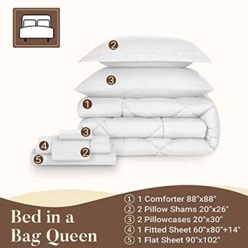 Basic Beyond Queen Comforter Set with Sheets - 7 Pieces Queen Size Bed in a Bag, Bed Comforter Queen Set White Bedding Sets with Comforter, Flat Sheet, Fitted Sheet, Pillowcases & Shams