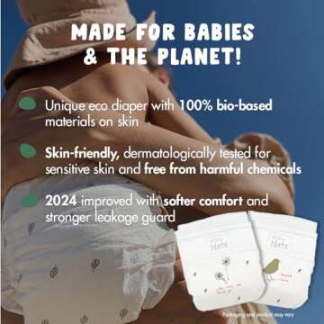 Eco by Naty Eco-Friendly Baby Diapers - 100% Plant-Based Materials on Skin, Soft, for Sensitive Skin & Super Absorbent (Size 4, 156 Count)