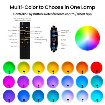 Tsrarey Sunset Lamp Projector with Remote Control, Multiple Colors LED APP Control Sunset Light Three Control Methods Night Light for Room Decor/Christmas Gifts/Photography/Party/Bedroom Decor