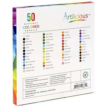 Artlicious Colored Pencils, 50 Colored Pencils for Adult Coloring Books, Soft Core,Ideal for Drawing Blending Shading,Color Pencils Set Gift for Adults Kids Beginners