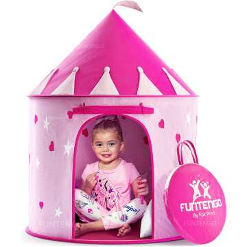 FoxPrint Princess Castle Play Tent with Glow In The Dark Stars, Conveniently Folds in To A Carrying Case, Your Kids Will Enjoy This Foldable Pop Up Pink Play Tent/House Toy for Indoor & Outdoor Use