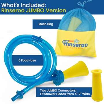 Rinseroo Jumbo Shower Hose: Slip-on Shower Hose (Fits 4-7” Showerheads) 6 Foot Handheld Showerhead Attachment. NOT for Tub. Multi-use, Detachable Hose Sprayer for Baby Bathing