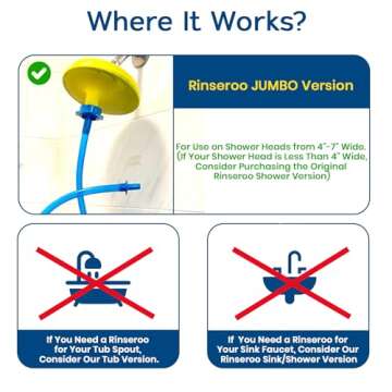 Rinseroo Jumbo Shower Hose: Slip-on Shower Hose (Fits 4-7” Showerheads) 6 Foot Handheld Showerhead Attachment. NOT for Tub. Multi-use, Detachable Hose Sprayer for Baby Bathing