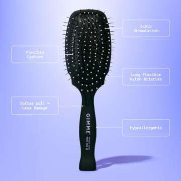 Gimme Beauty - Thick Hair Brush - Damage-Free Detangling Hair Brush with Anti-Static & Heat Resistant Nylon Bristles - Paddle Brush for Curly + Thick Hair