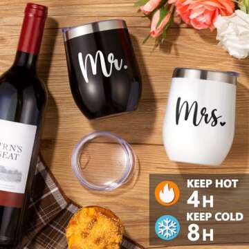 Wedding Gifts for Couples, Mr and Mrs Wine Tumblers Gifts - Engagement, Bridal Shower, Newlywed, His and Hers, House Warming -Insulated Wine Cooler Tote Bag with Glasses and Wine Accessories Gifts Set