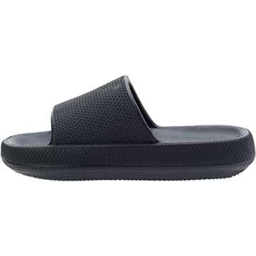 BRONAX House Slides for Women Mens Pillow Slippers House Sandals Shoes for Male Size 10 for Beach Bath Bathroom Comfy Cushion Thick Sole 42-43 Black