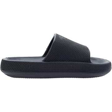 BRONAX House Slides for Women Mens Pillow Slippers House Sandals Shoes for Male Size 10 for Beach Bath Bathroom Comfy Cushion Thick Sole 42-43 Black