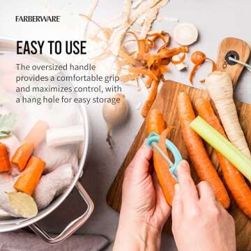 Farberware Euro Peeler, a Kitchen Essential for Quick and Easy Peeling of Produce, Chocolate, Cheeses and More, Features Hang-Hole for Easy Storage, Dishwasher Safe, Aqua Sky