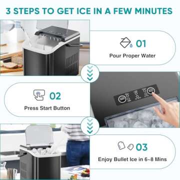 Sweetcrispy Countertop Ice Maker with Ice Scoop, Basket and Handle, Ice Machine 9 Ice Cubes Ready in 6 Mins, 26.5lbs in 24Hrs, 2 Sizes Ice Cubes for Home Kitchen Office Bar Party(Black)