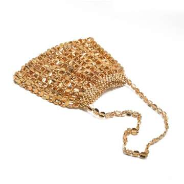 Miuco Beaded Evening Bag Vintage Purse Elegant Dinner Clutch Bag Formal 1920s accessories for women Handbag Golden