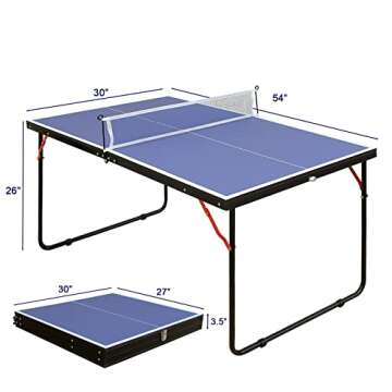 HaoKang Foldable & Portable Mid-Size Table Tennis Table Ping-Pong Table Set with 2 Paddles, 3 Balls and Net Indoor Outdoor for Family Game