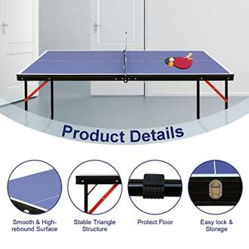 HaoKang Foldable & Portable Mid-Size Table Tennis Table Ping-Pong Table Set with 2 Paddles, 3 Balls and Net Indoor Outdoor for Family Game