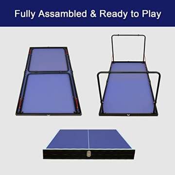 HaoKang Foldable & Portable Mid-Size Table Tennis Table Ping-Pong Table Set with 2 Paddles, 3 Balls and Net Indoor Outdoor for Family Game