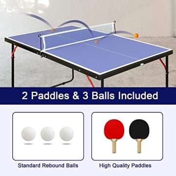 HaoKang Foldable & Portable Mid-Size Table Tennis Table Ping-Pong Table Set with 2 Paddles, 3 Balls and Net Indoor Outdoor for Family Game