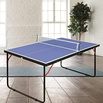 HaoKang Foldable & Portable Mid-Size Table Tennis Table Ping-Pong Table Set with 2 Paddles, 3 Balls and Net Indoor Outdoor for Family Game